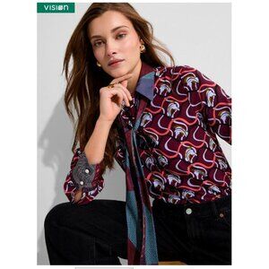 SIMONS Scarf Collar Printed Shirt, sz large